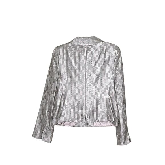 Ellen Tracy womens size 6 blazer silk geometric pattern peach/beige Girlboss - Picture 2 of 10